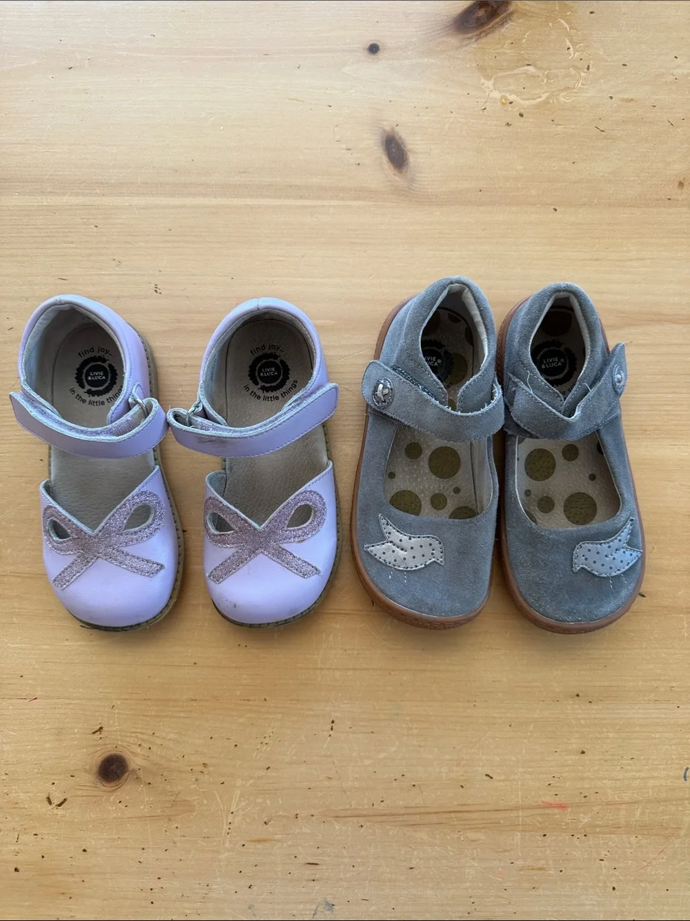 Livie & Luca size 12 girls purple bow leather sandals and grey bird